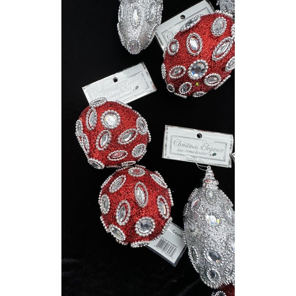 Everything Christmas, Decorations by Country Silk Red & Silver Lot Of 12 New! - Picture 3 of 12